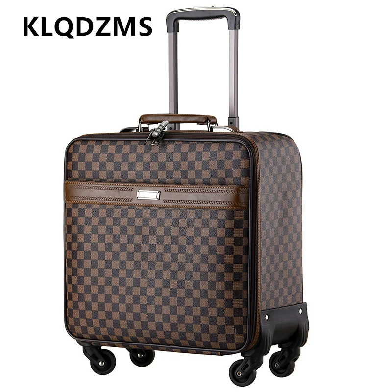 

KLQDZMS Carry-on Travel Luggage 16 Inches Boarding Box PU Leather Trolley Case Portable Travel Bag with Wheels Rolling Suitcase