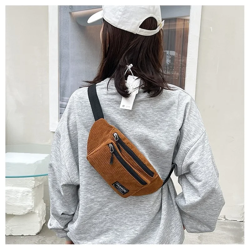 Corduroy Women\'s Waist Bag Small Canvas Ladies Shoulder Crossbody Bags for Women 2023 Fanny Pack Fashion Phone Female Chest Bag