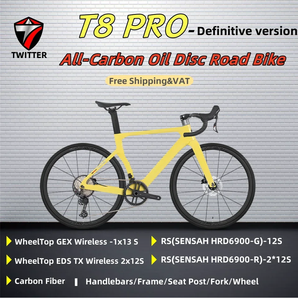 TWITTER T8Pro Carbon Fiber Road Bike 3 Speed Options Available Internal Cable Routing Oil Disc Brake for Adult Bicycle Bicicleta