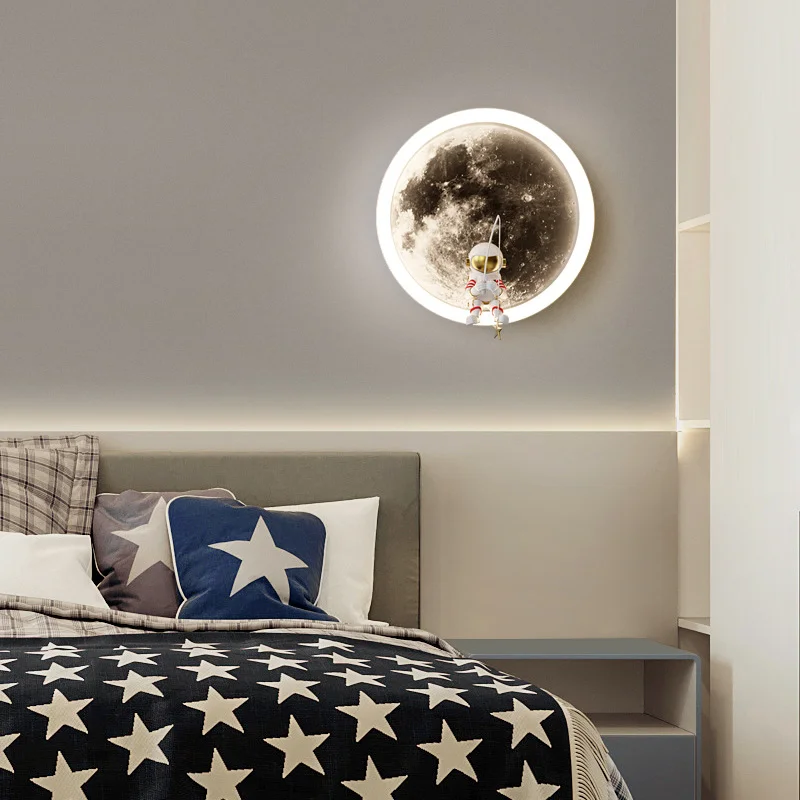 Imagem -04 - Luz de Parede Minimalista Lunar para Quarto de Criança Iluminação Noturna Estilo Ins Lâmpada de Cabeceira Moderna Iluminação de Leitura