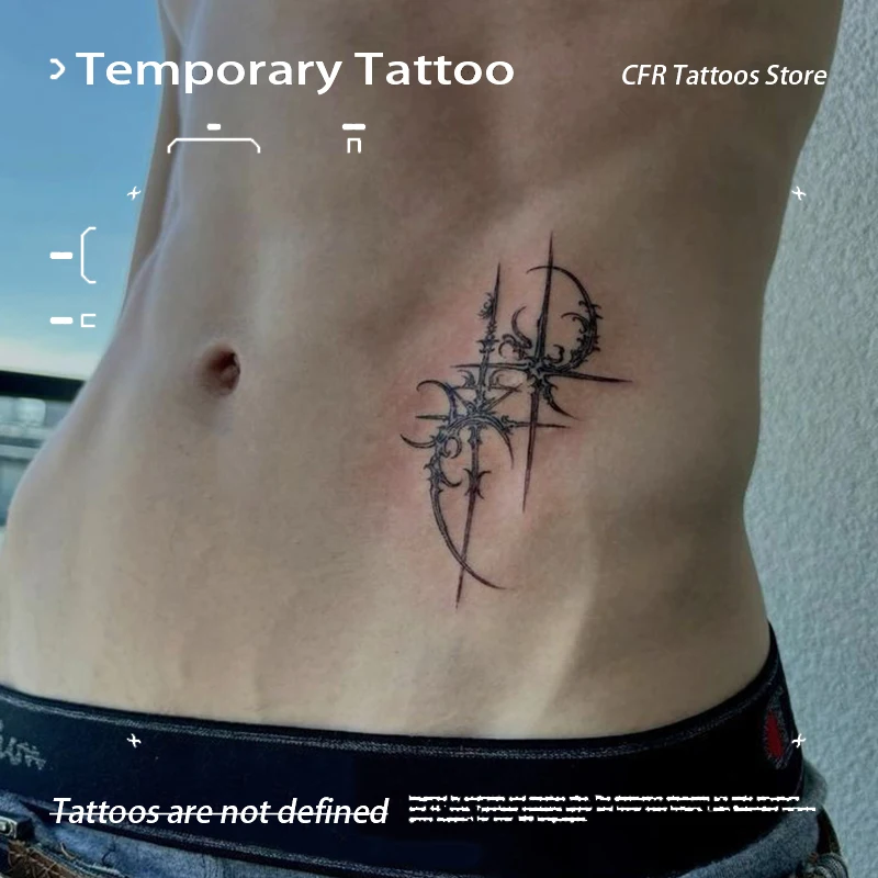 Temporary Tattoos Man Sexy Hotwife Waterproof Dark Gothic Rune Herbal Juice Tattoo Sticker Abdominal Arms Fake Tatto Gift Charm