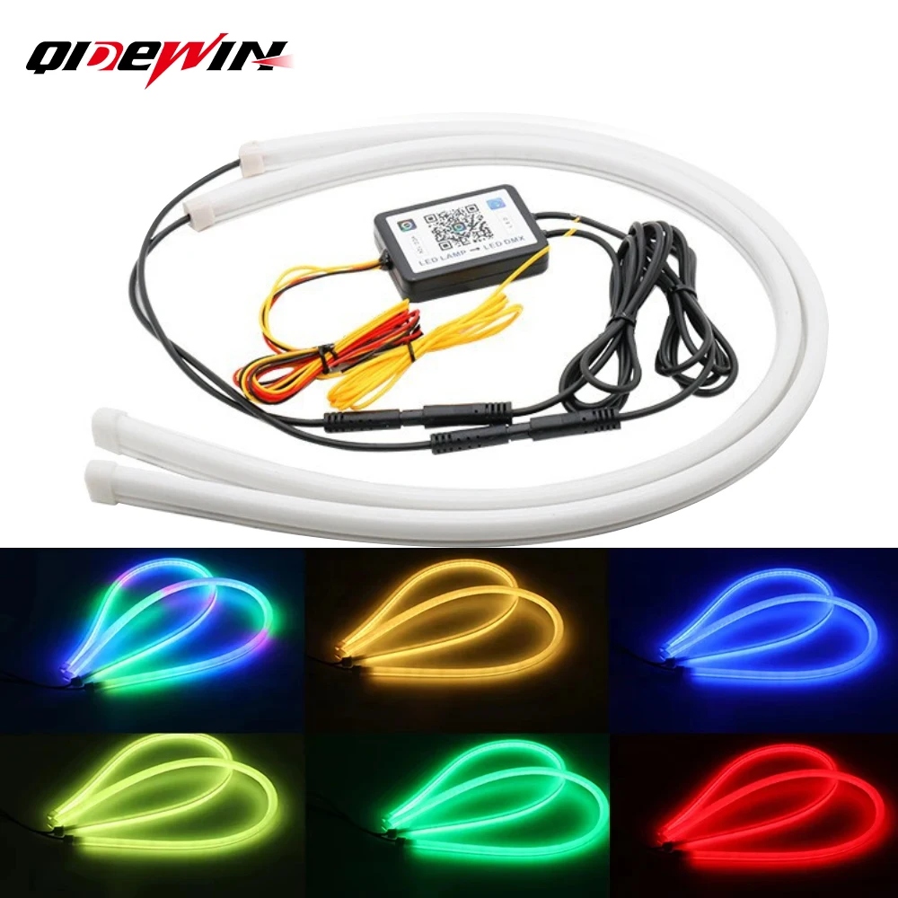 

12 В RGB светодиодные DRL автомобильные дневные ходовые огни гибкие полосы IP68 авто фары белый указатель поворота стоп-сигналы автомобильный Стайлинг