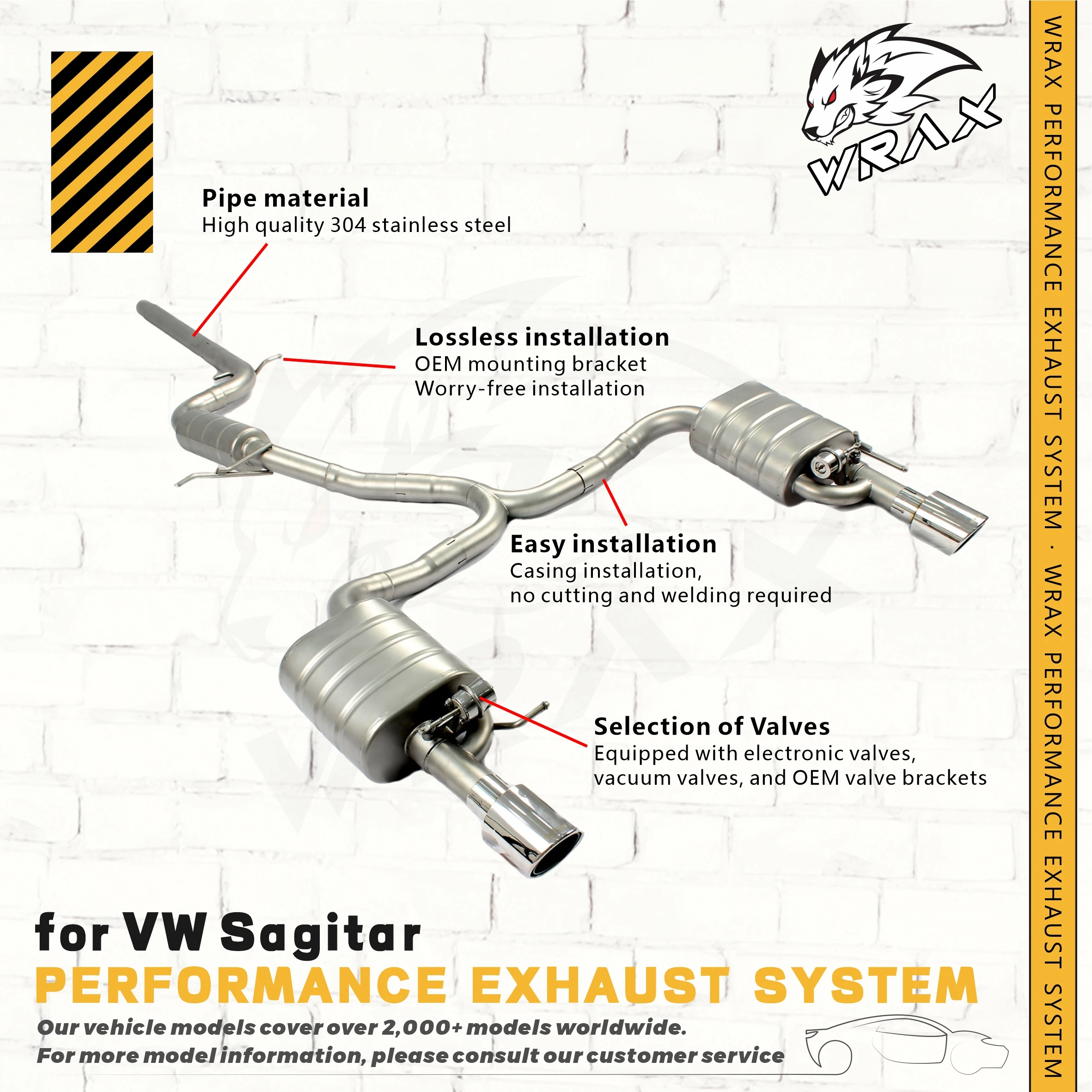

for VW Sagitar Exhaust Pipe SS Valved Catback with Muffler Durable Construction Factory Spec Lossless Installation