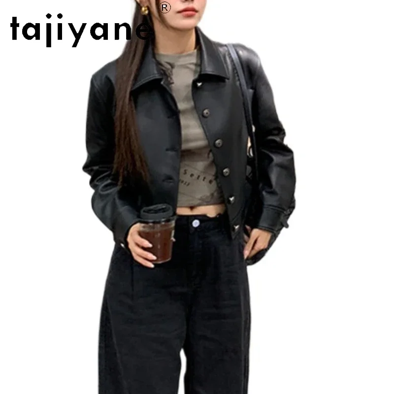 Tajiyane echte Schaffell Echt lederjacke Frauen Luxus Vintage Ledermantel Herbst kleidung 2024 kurze Jacken куртка женская