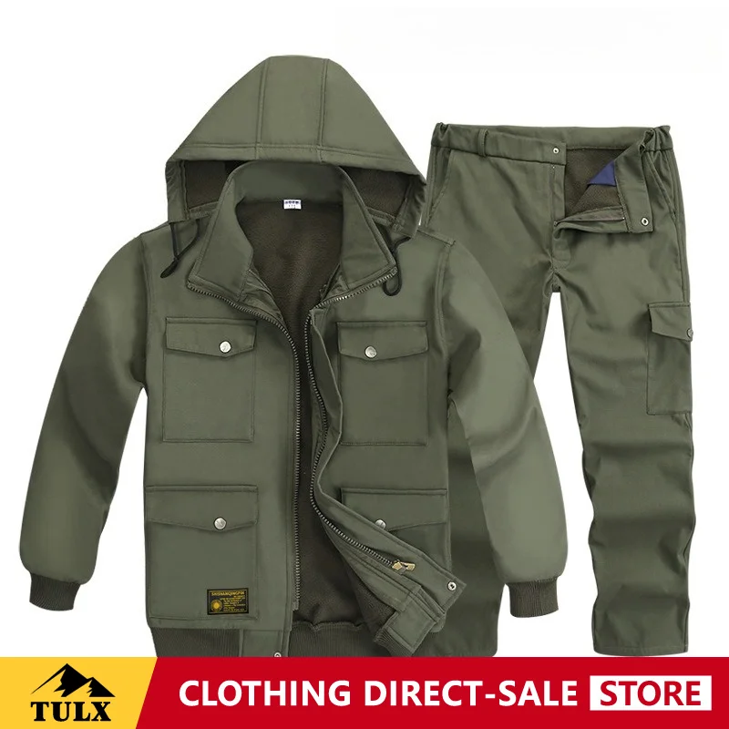 Winter Full Body Fleece Workwear Set Men Thick Cold Resistant Warm Wear-resistant Scratch Resistant Protective Clothing
