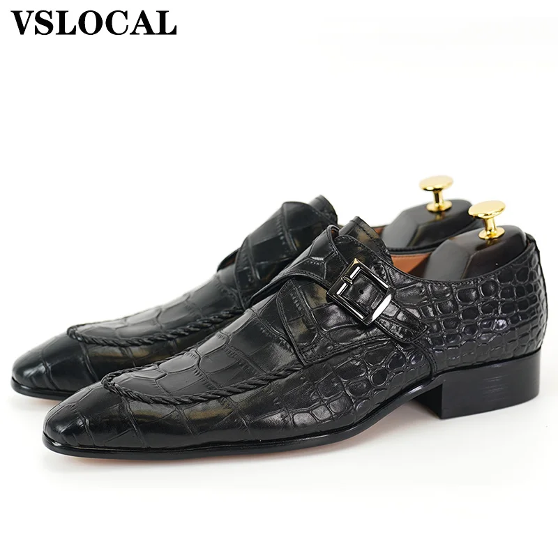 

Luxury Men Leather Shoes Slip-On Black Croco Print Woven Pattern Loafers Mens Dress Shoes Wedding Office Shoes For Men