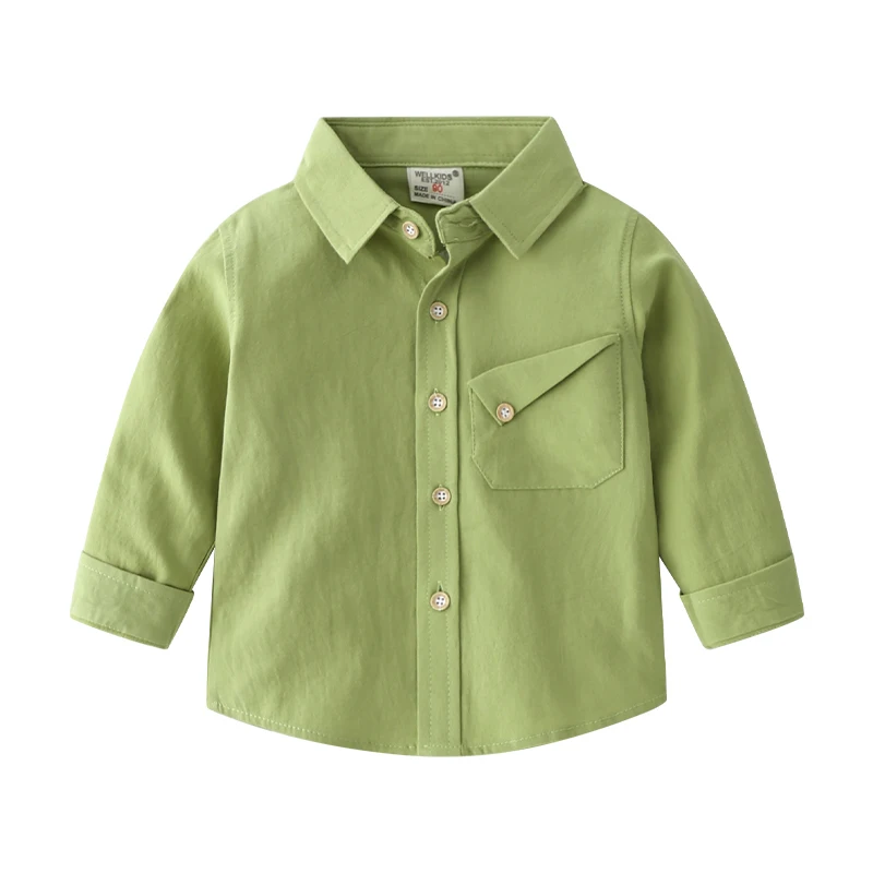 2-8Y Baby Boys Shirt Children Blouse Spring Autumn Fashion Candy-Color Lapel Long Sleeve Thin Shirt For Kids Casual Kids Clothes