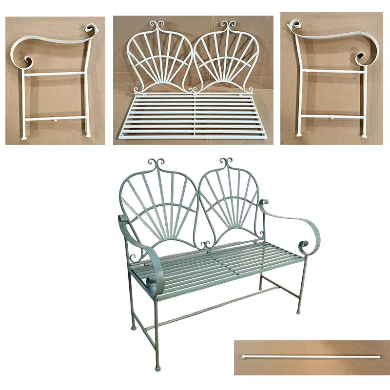 

Американские садовые металлические столы и стулья из кованого железа, двойная скамейка в стиле ретро, скандинавский садовый стул, балкон, уличный стул для отдыха со спинкой