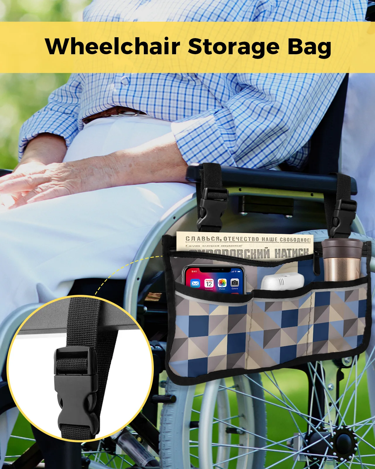 Geometric Triangle Wheelchair Bag With Pockets Reflective Strips Armrest Side Bags Electric Scooter Walking Frame Storage Pouch