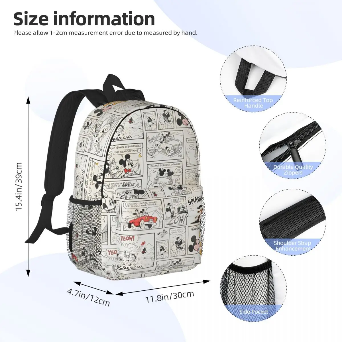 Mickey Mouse Durable 15-Inch Backpack - Ergonomic Lightweight Design for Comfort and Convenience