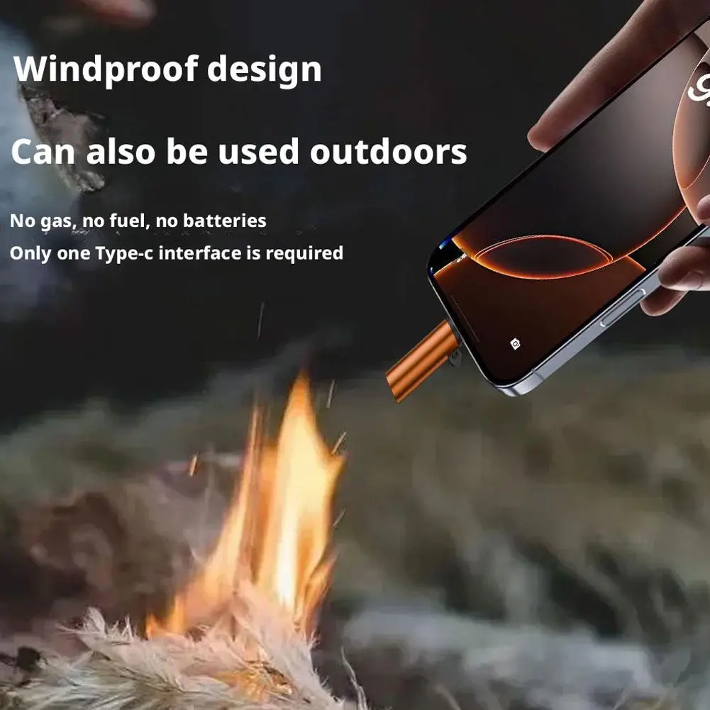 ولاعة صغيرة محمولة من النوع C للهاتف المحمول مع طاقة من النوع C بدون بطارية ولا لهب محول أمان محمول