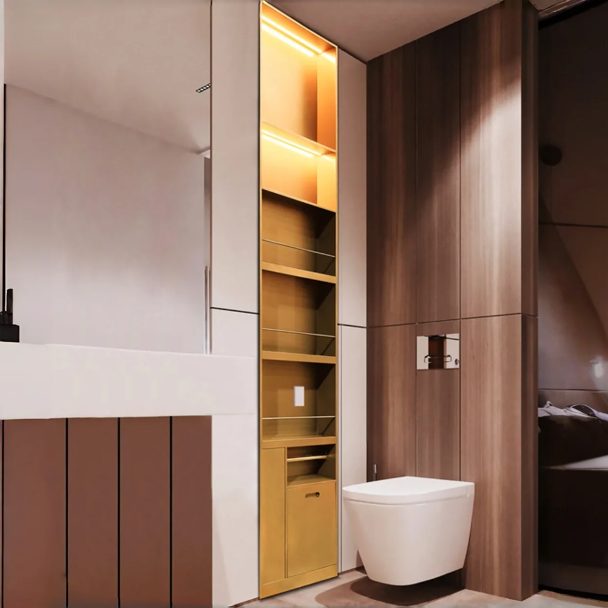 Embedded stainless steel niche, layered storage rack on bathroom wall, washbasin storage rack, free of punching