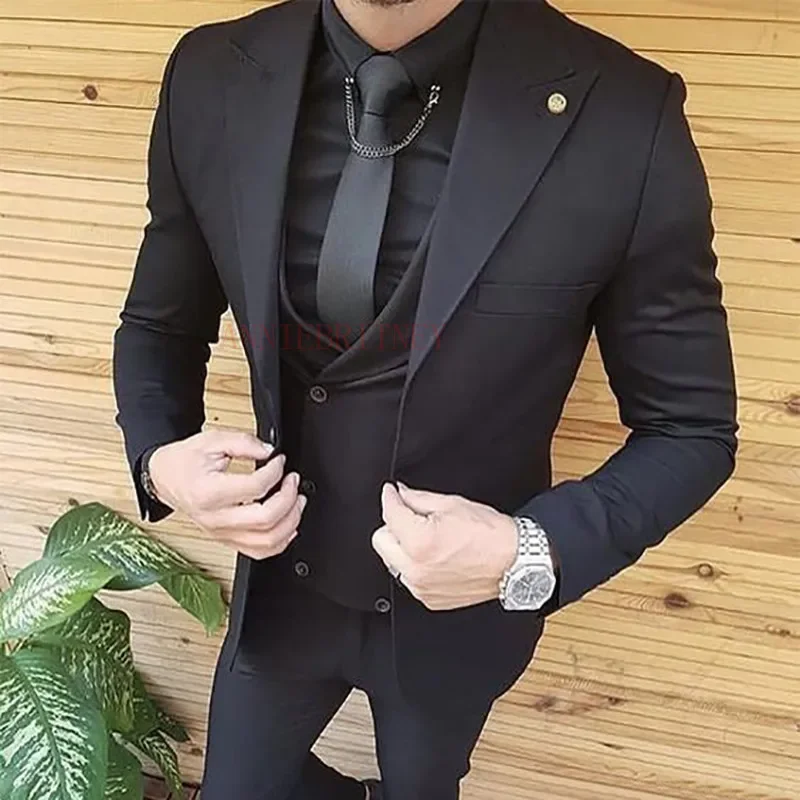 

ANNIEBRITNEY Black Casual Man Suit Custom Made Slim Fit Suit Blazer with Pants Groom Wedding Tuxedo New Designs Mens Suits 2024