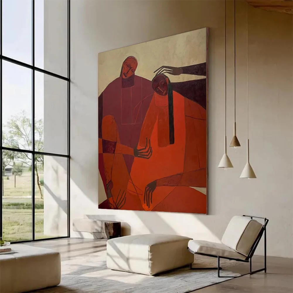 

100% Handmade Abstract Oil Painting On Canvas Cardinal Wall Art Picture Thick Layer Big Mural For Home Living Room Decor Image