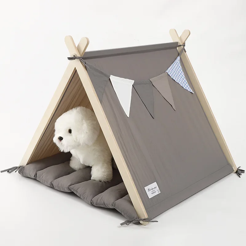 Hot Sale Nature Windproof Pet House Luxury Fashion Dog Cat Bed Pet Teepee Tent with Mat for Pets