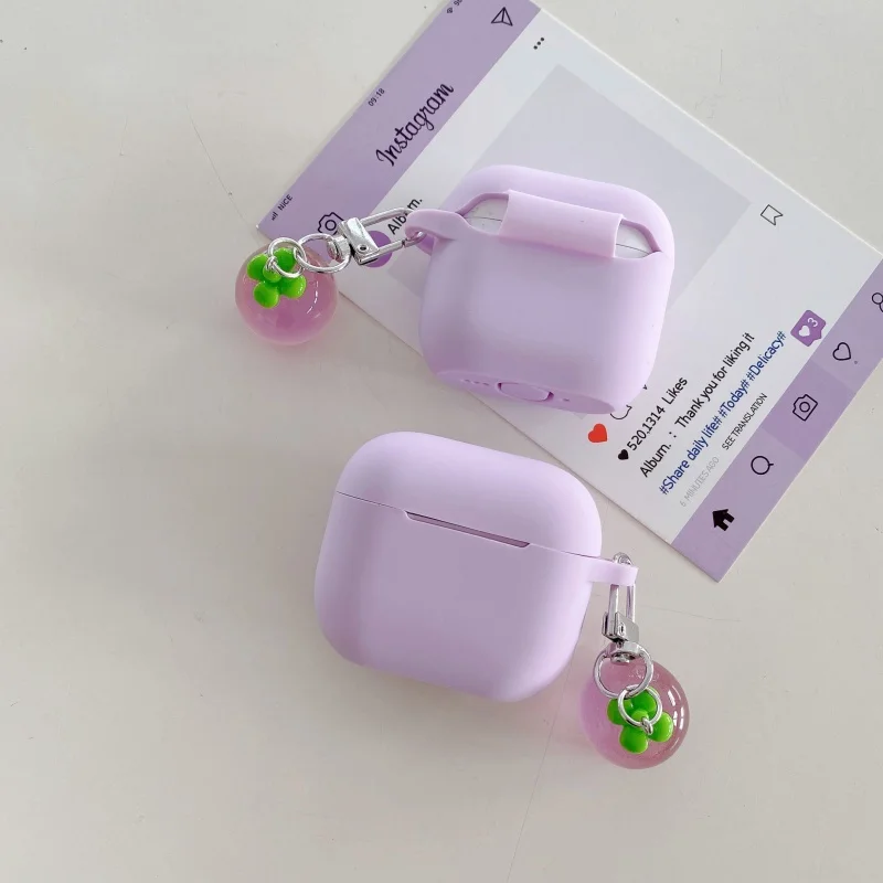 Lavender Purple Silicone Earphone Case with Pendant for Airpods 1, 2, 3, 4, Pro, Pro2, Pro3 - view 6