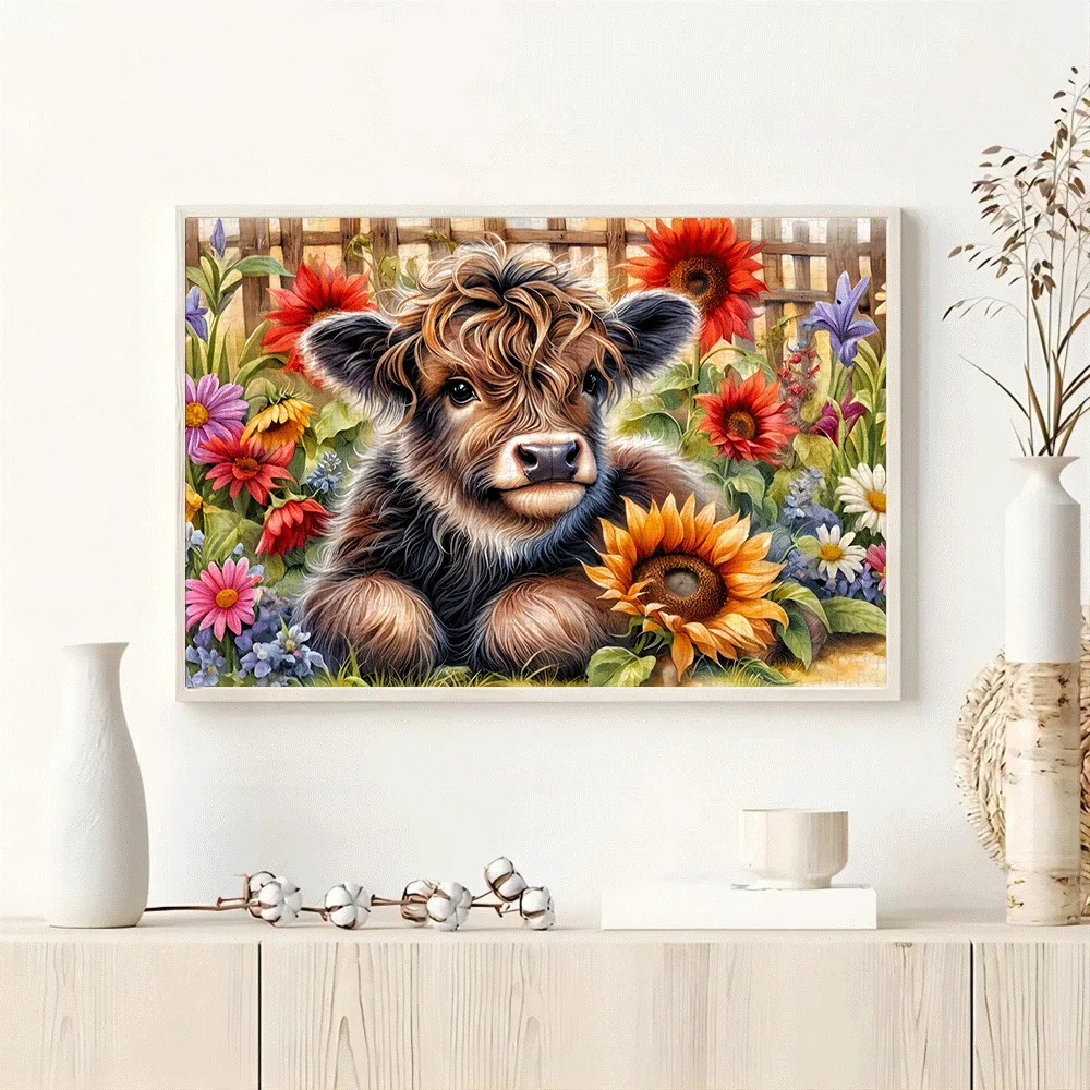 1000ピース 大型 牛とひまわりの農場パズル - 挑戦的な大人向け塗り絵ゲーム 家族の絆、素朴な壁、またはTに最適