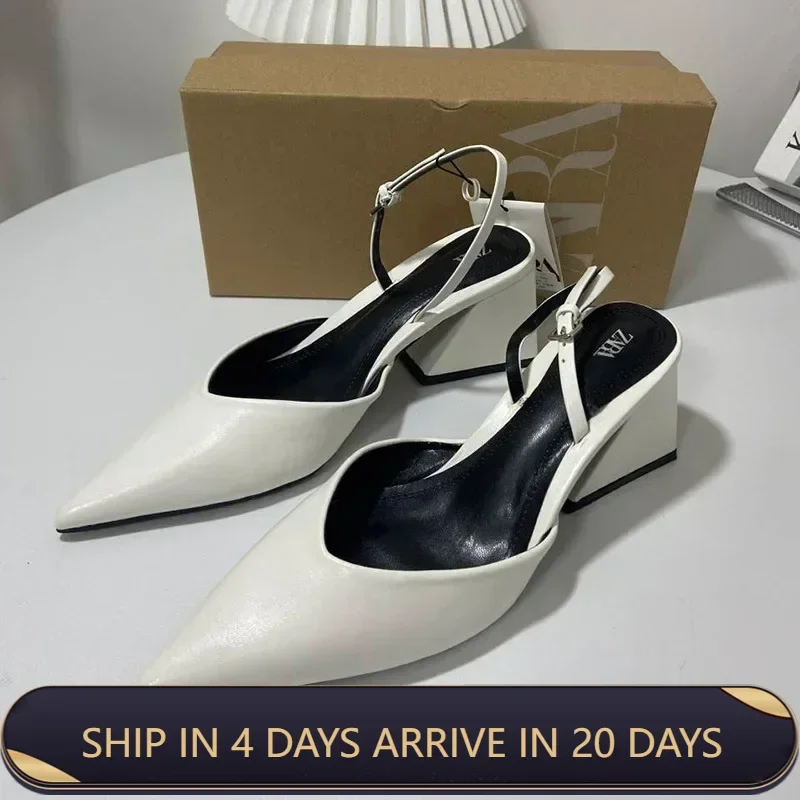 Fashionable and Versatile Women's Shoes Perfect for Spring and Summer French Style Pointed Toe and Chunky Heel Design