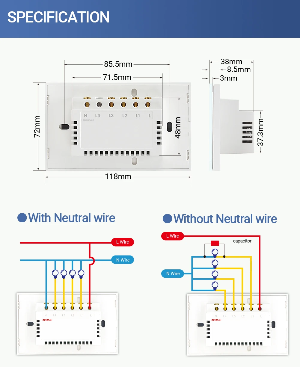 Tuya ZigBee Wall Touch Smart Light Switch With Neutral/ No Neutral With Capacitor Smart Life APP Tuya Voice control Alexa Google