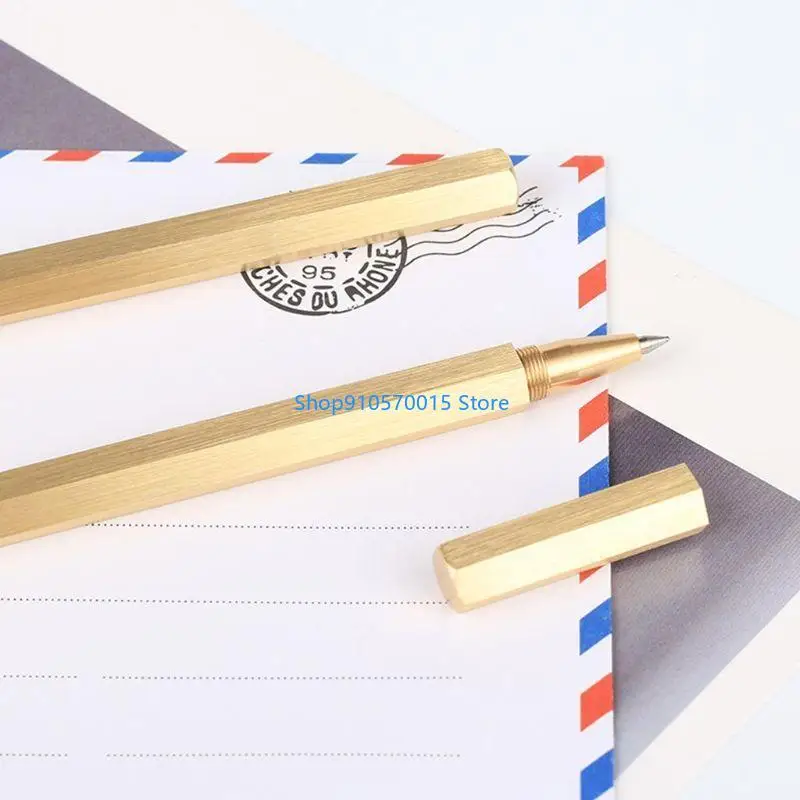 B95C قلم جل للرجال من النحاس قلم حبر جاف سريع الجفاف باللون الأسود كهدية عيد ميلاد