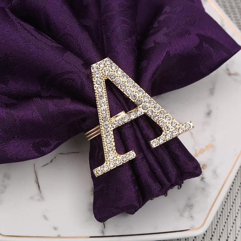 Creative A-Z Alphabet Letter Crystal Napkin Ring Rhinestone Buckle Holders For Wedding Party Festivals Dinner Table Decoration