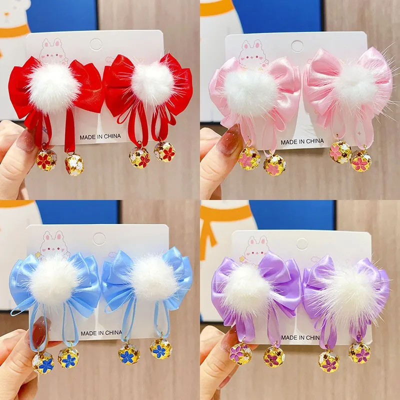 Festival hair accessories, Hanfu princess headwear, children's butterfly knot pair clip, baby plush hair clip, girl's hair clip