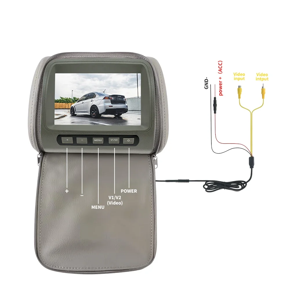 MJDOUD Car Headrest Monitor with Zip Bag Rear Seat Universal 7 Inch TFT Screen AV Input Pillow Monitor no Touch Screen