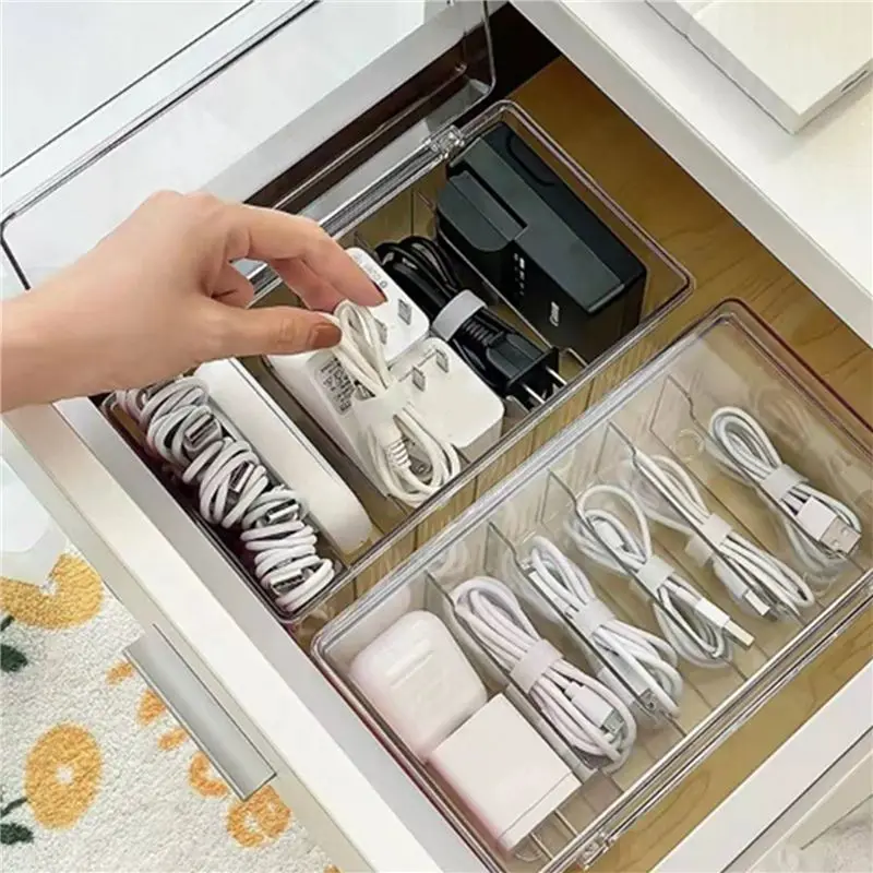 2X Plastic Cord Storage Box With Lid, Cable Organizers Case For Home Office Supplies,USB (Clear)
