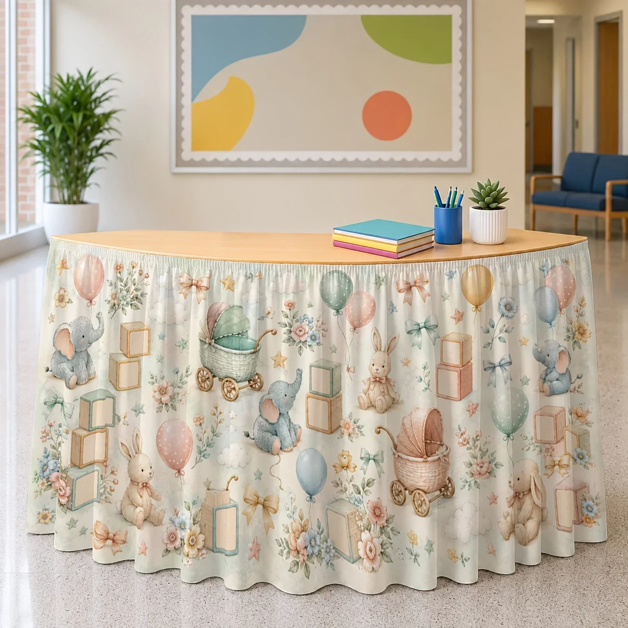 Pastel-colored floral balloons and toy carriage pattern birthday party tablecloth tableclothxzj