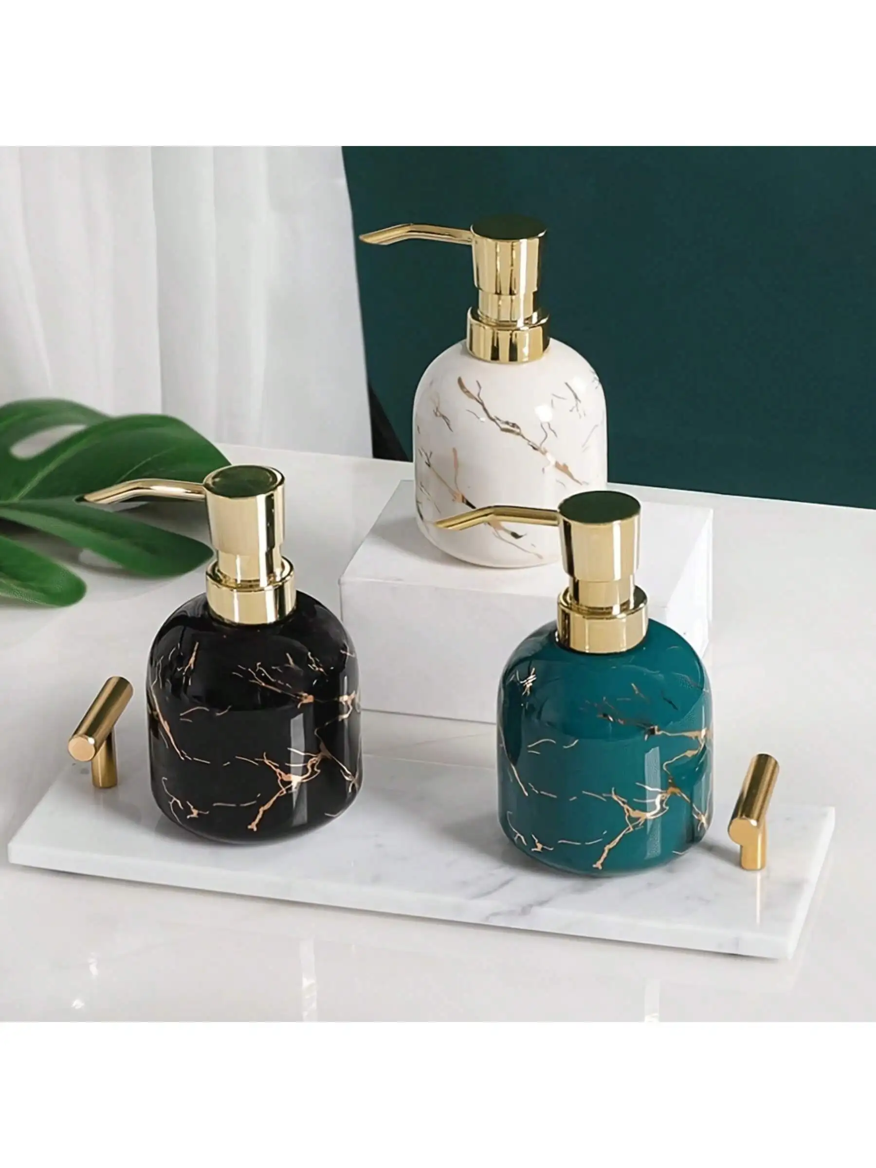 Marbled Textured Ceramic Soap Dispenser, Countertop Lotion Bottle With Pump, Bathroom Hand Soap Dispenser