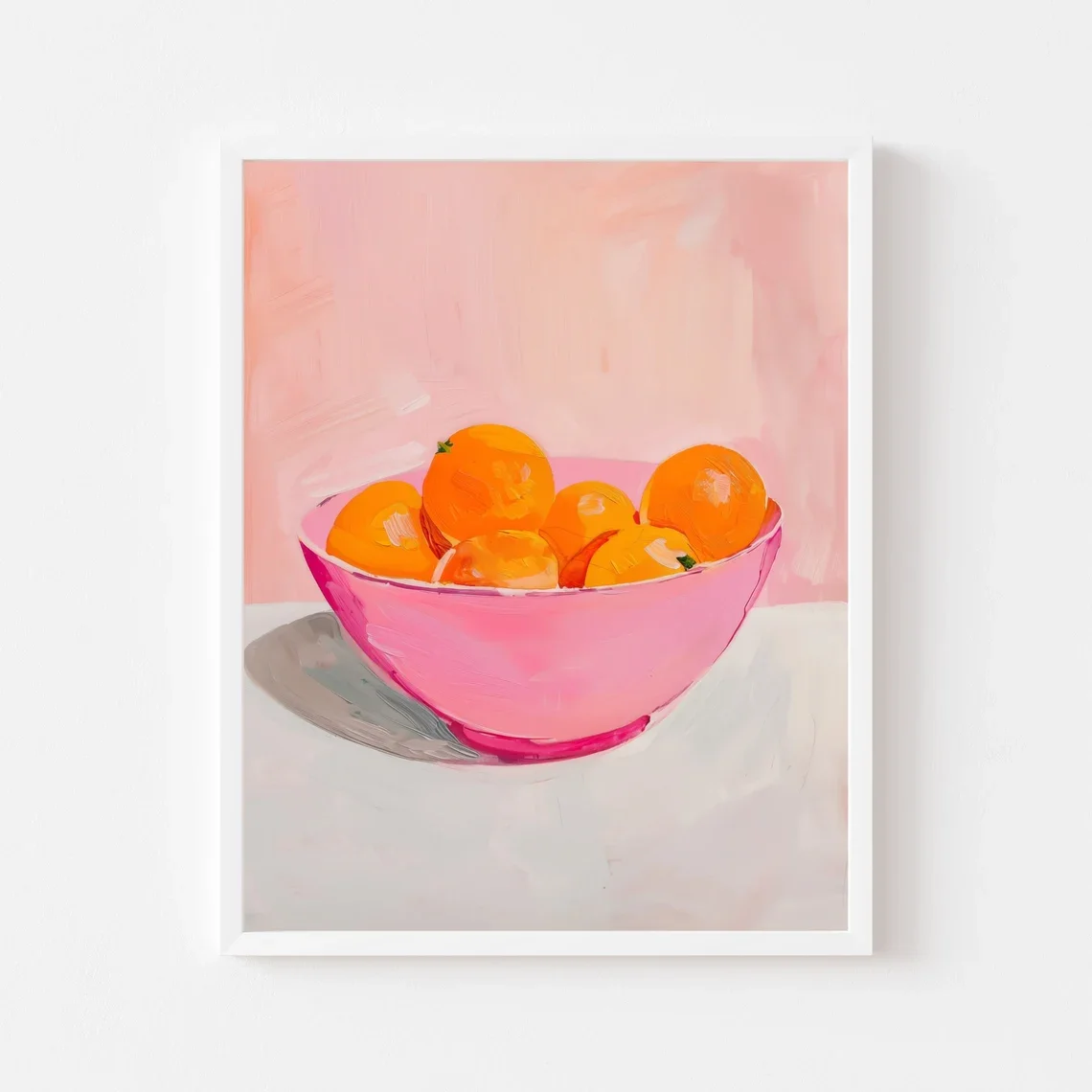 Cheerful Oranges in Pink Bowl Wall Art - Still Life Print Celebrating Fresh, Simple Joy.Kitchens, Dining Rooms, or Living Spa
