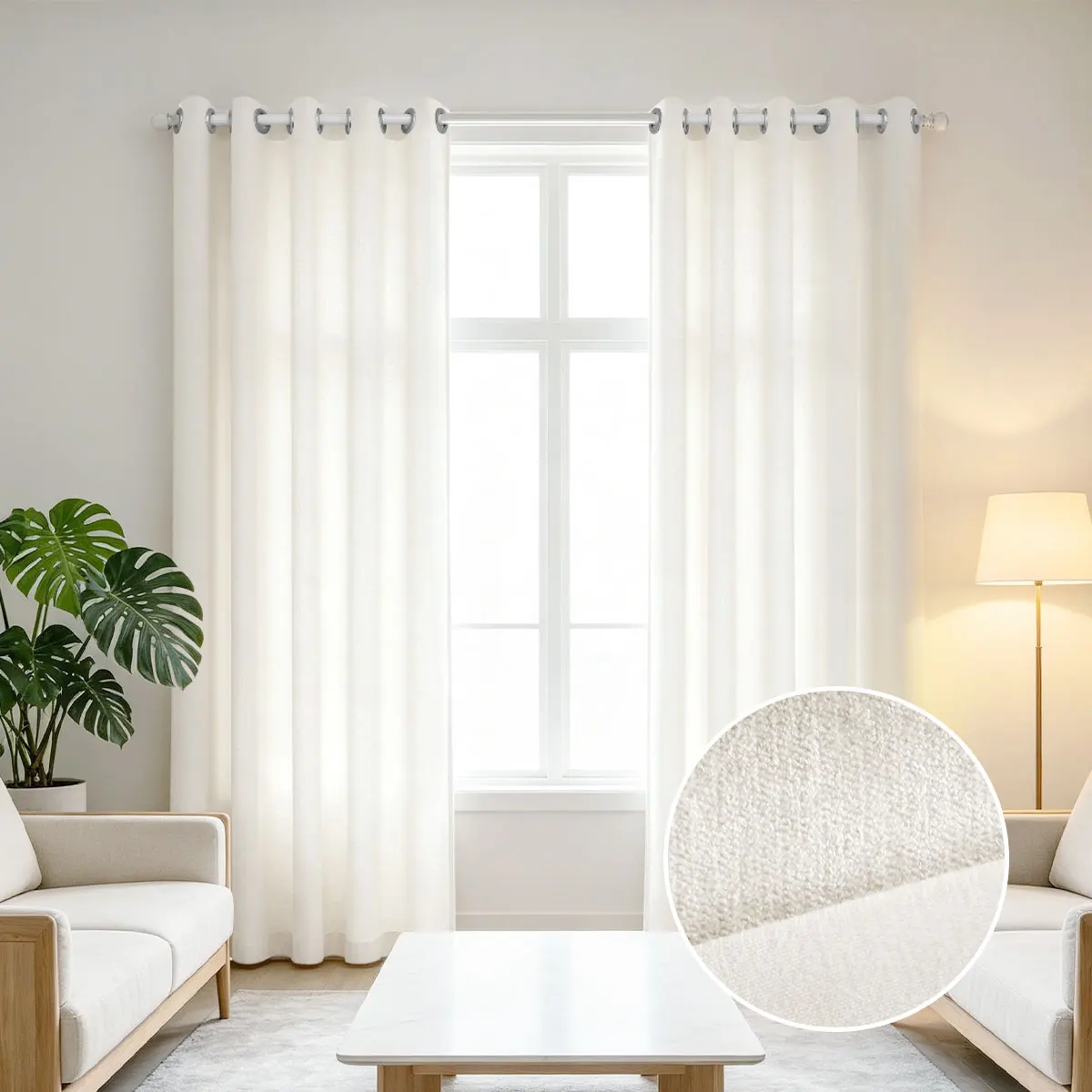 2pcs Grommet Pure White Linen Blackout Curtains, Cream Nordic INS Style, Textured Thermal Insulated Window Curtain for Living