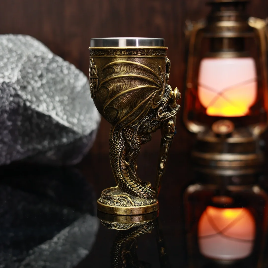

Medieval Flying Dragon Sword Goblet Resin Stainless Steel Wine Glass Chalice Cocktail Glasses Whiskey Champagne Cups Bar Decora