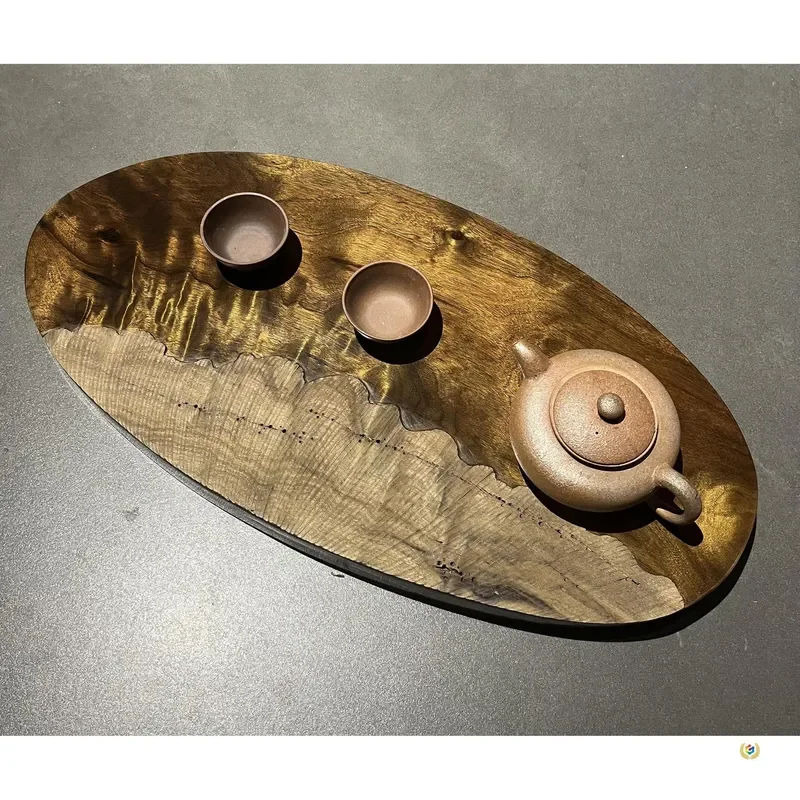 Natural Golden Silk Nanmu Tea Tray Whole Board Dried Lotus Leaf Design Kung Fu Tea Set Accessory Sichuan Xiaoye Zhennan Wood