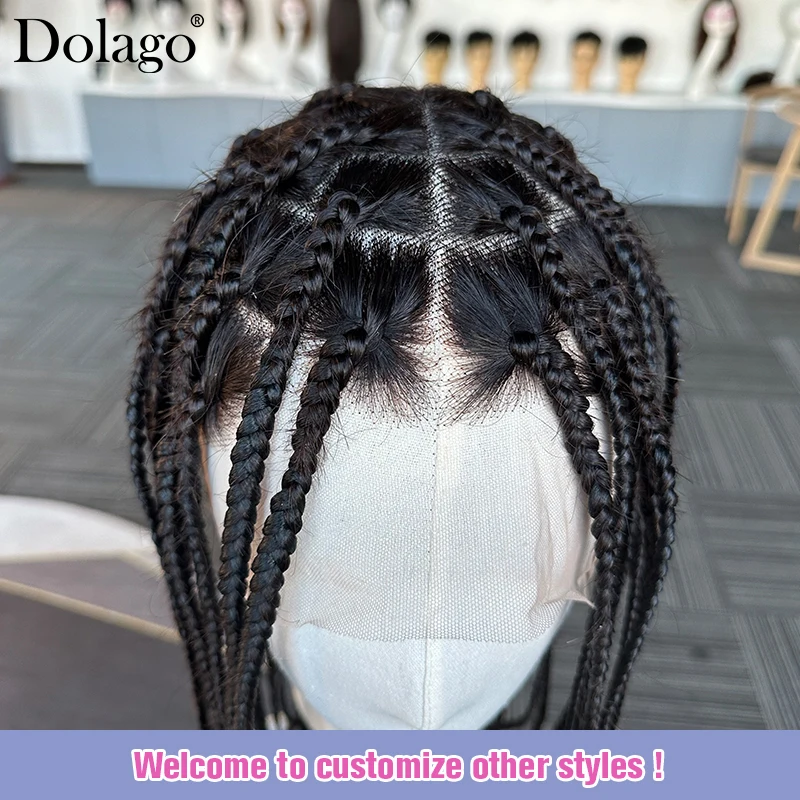 Medium Micro Knotless Braids Glueless Human Hair Full Lace Wigs Braided Wig For Black Women With Synthetic Bulk Braiding Hair