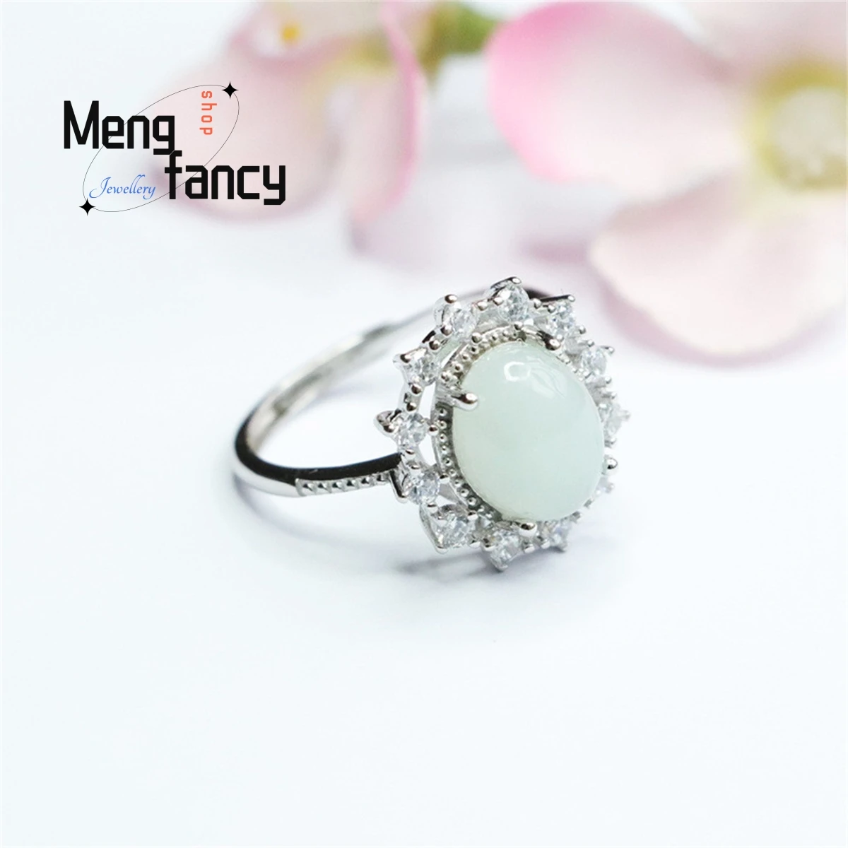 Anillo de plata S925 Natural con incrustaciones de Jade, sortija de sol con cara de huevo de hielo, Simple, elegante, personalizado, versátil, joyería de lujo exquisita