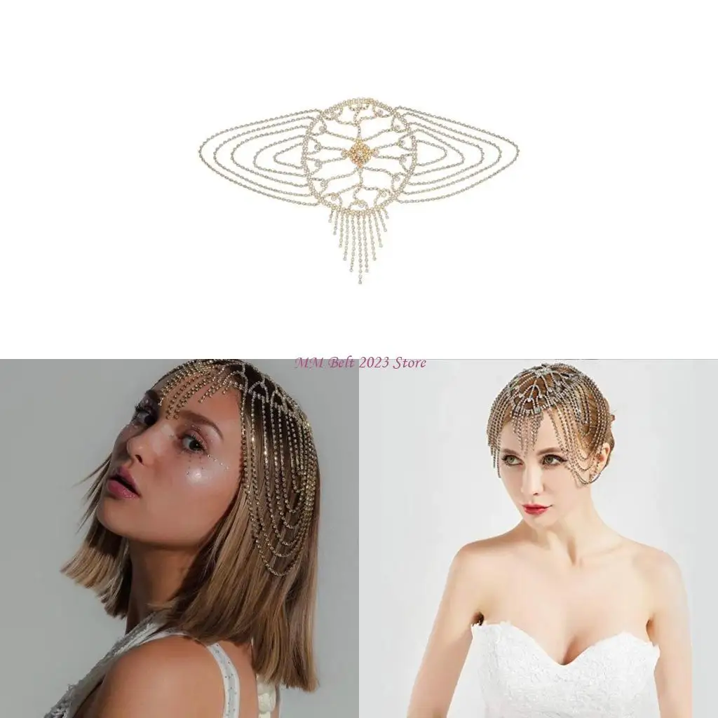 

49ME Crystal Head Chain Wedding Headpieces for Women and Girls Pageant Prom