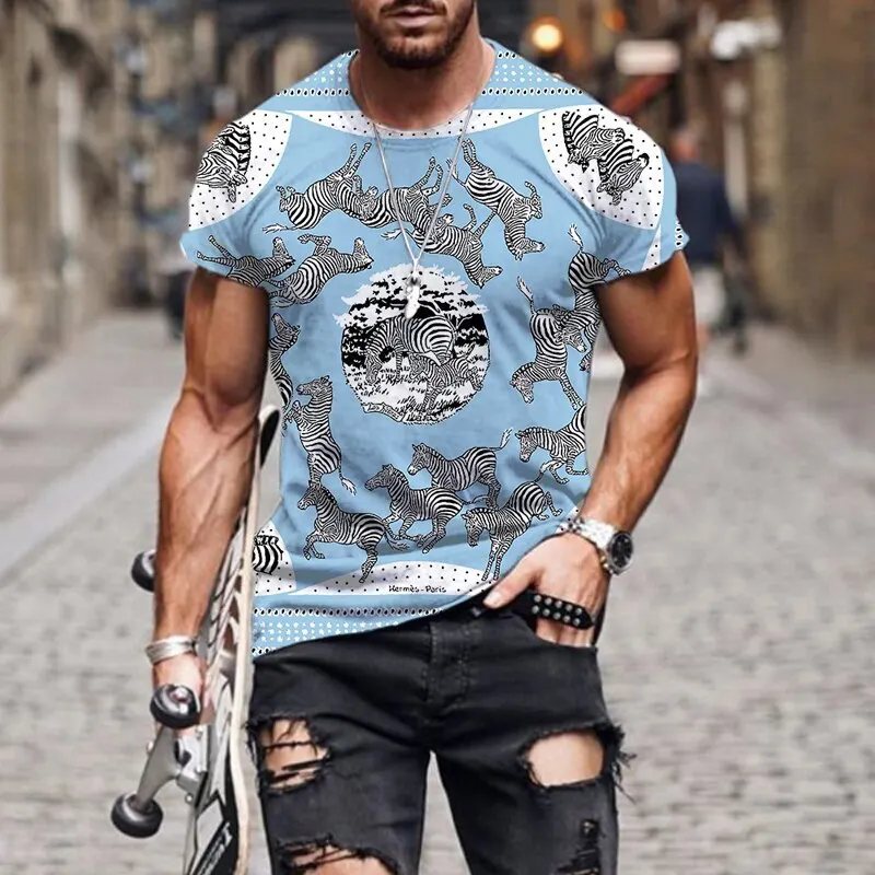 New 2024 Fashion Men\'s outdoor mature top trend pattern 3D digital printed men\'s short sleeve T-shirt