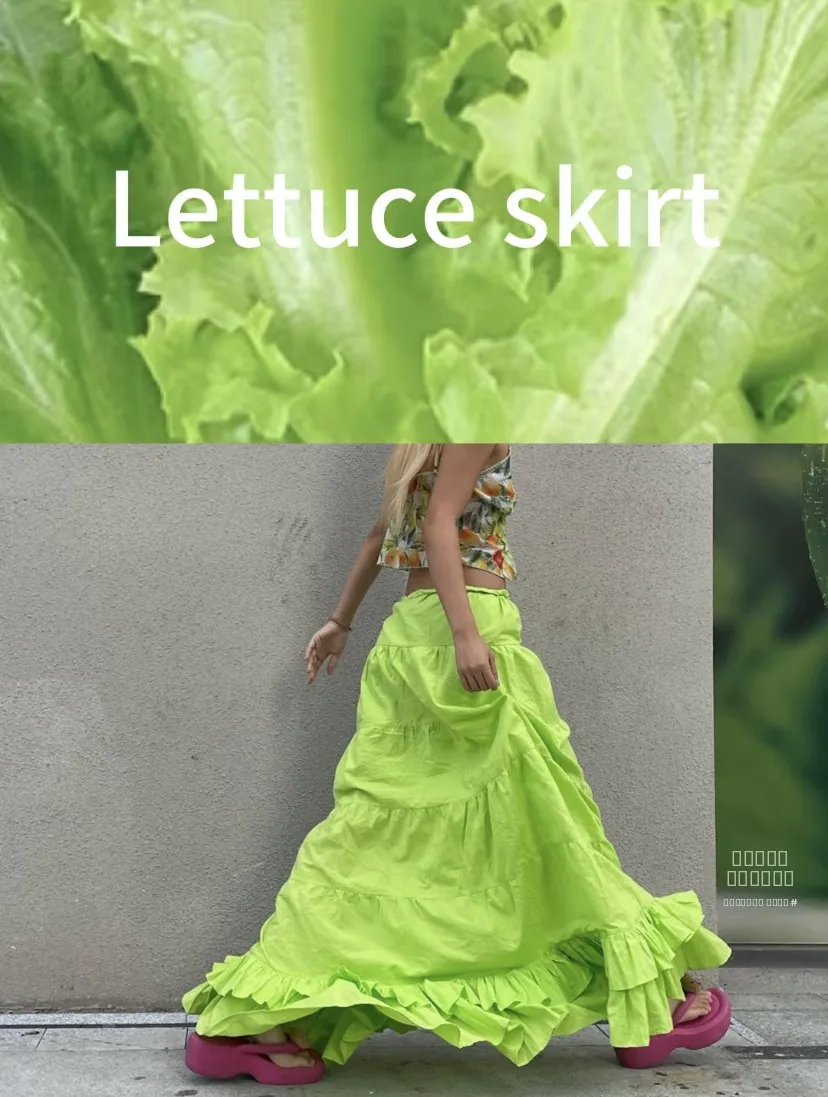 

MUAKISS Veranillo Fruit een Ultra-Long Versatile f Skirt French Sle Low Waist Cotton Casual A-Line Skirt