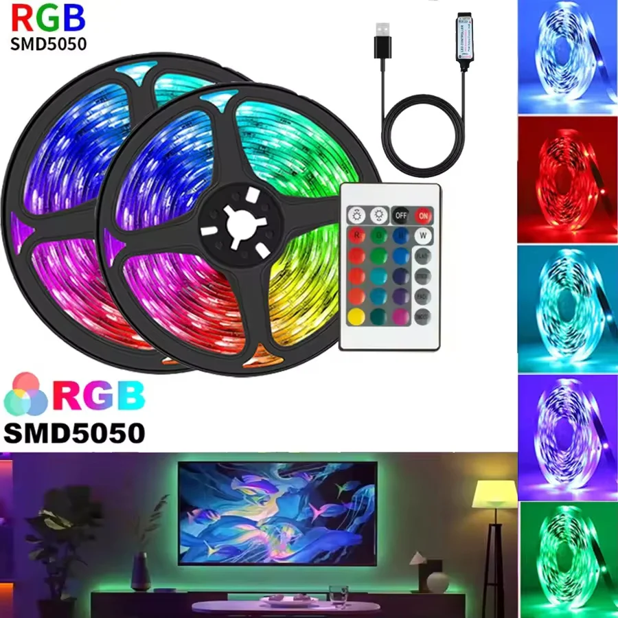 

Светодиодные ленты RGB 5050 5 В 1 м/2 м/3 м RGB Светодиодная лента с изменением цвета с питанием от USB и пультом дистанционного управления для вечеринки вдома