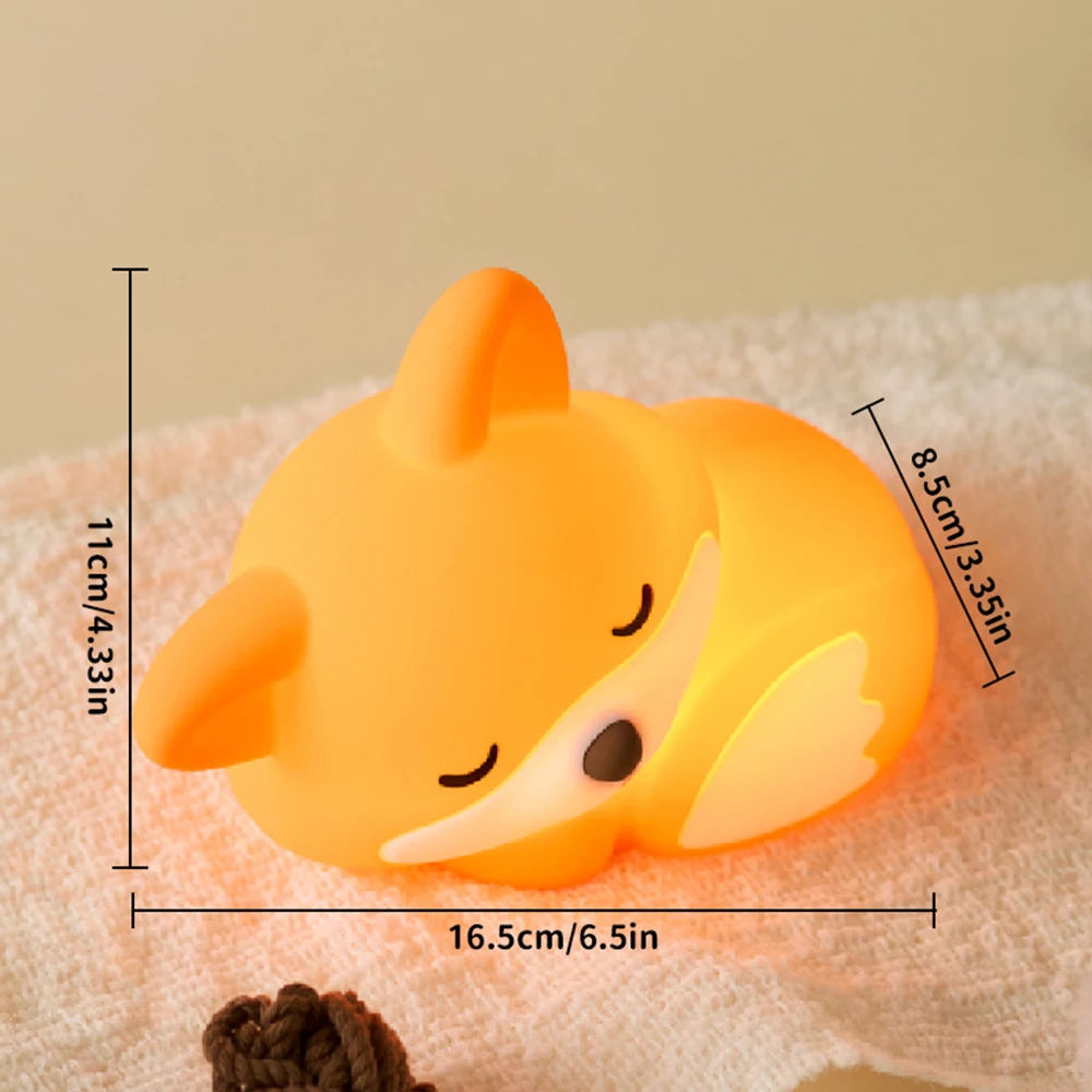 Fox Silicone Night Light USB Charging, with Timer for Bedside Travel Use, Artistic Decorative Emergency Light Gift