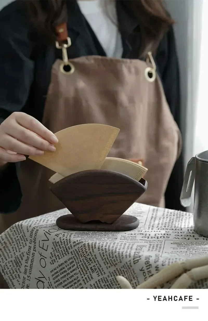 Walnut Hand-brewed Coffee Filter Paper Holder Storage Box Hand-ground Drip Filter Paper Universal For Household Cafes 5
