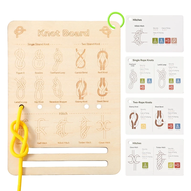 Tablero de entrenamiento de aprendizaje de nudos, Kit de aprendizaje de nudos, juego de tablero de práctica de nudos adecuado para niños, regalo de entrenamiento de habilidades de vida