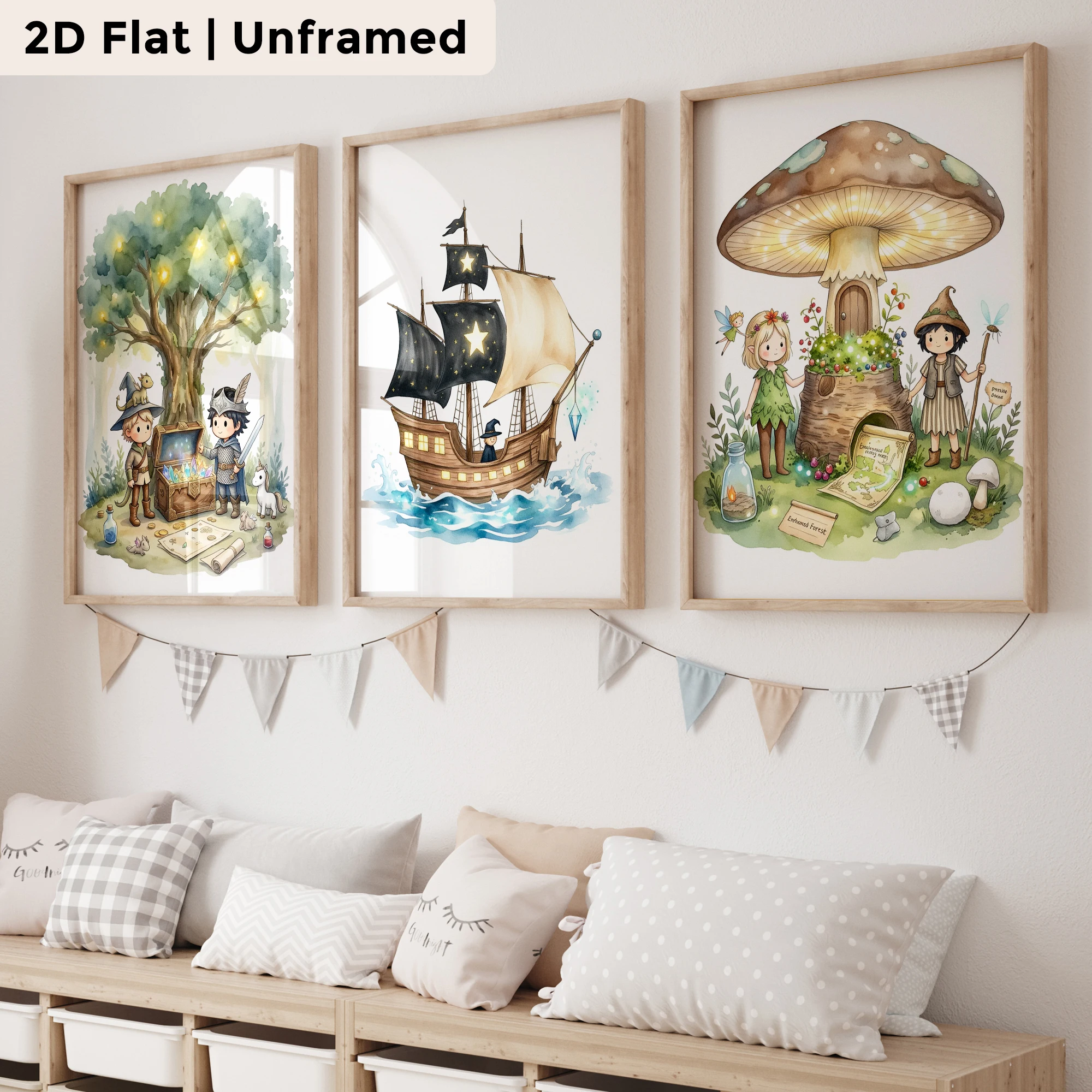3pcs Modern,Cartoon Pirate Ship Treasure Wall Art Print Canvas Painting Poster Picture For Living Room,Bedroom Home Decor