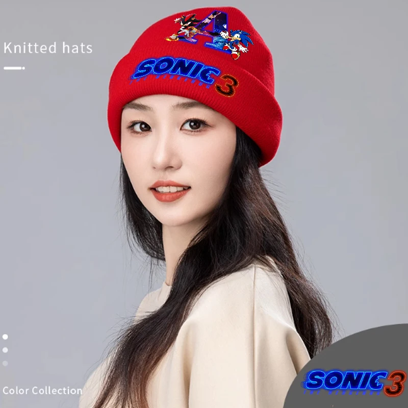 Cartoon Sonics Winter Hat Anime Movie Shadow Letter Series Knitted Wool Cap Men Women New Beanie Fashion Apparel Accessories