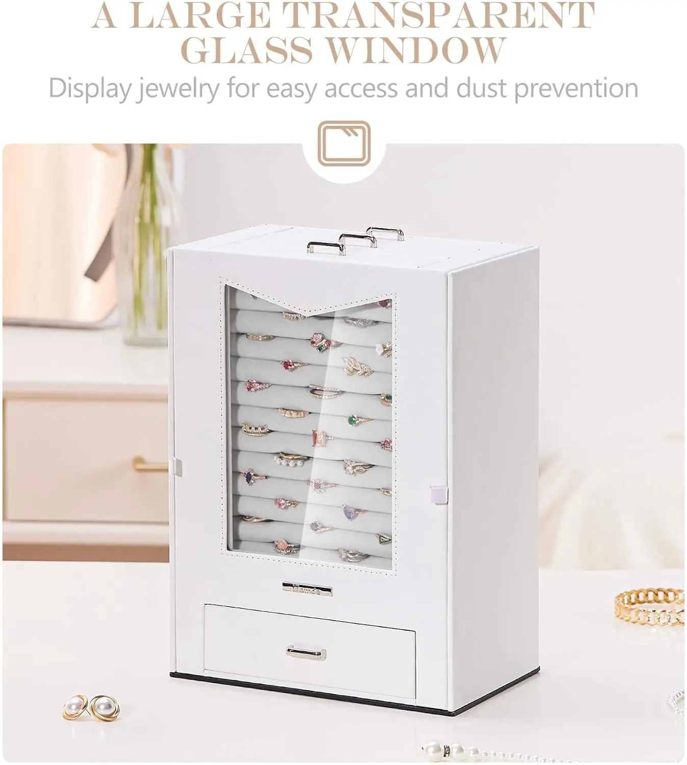 منظم المجوهرات مع خطافات قلادة نافذة شفافة هدية للنساء علبة عرض صندوق المجوهرات لخواتم القلائد #2
