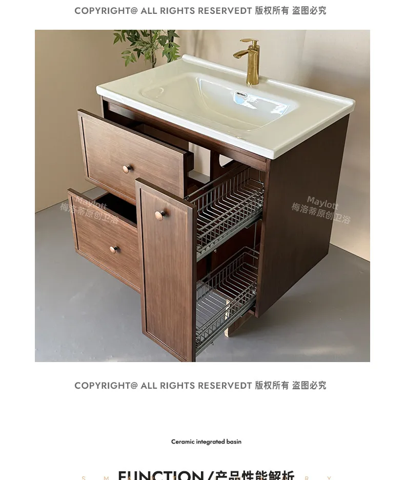 Bathroom cabinet ceramic integrated washbasin combination pull-out basket raised washbasin
