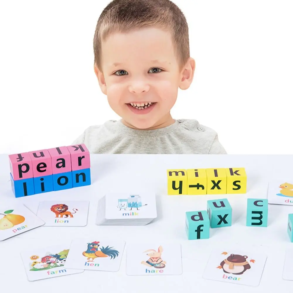 

For Baby Kids Flash Cards English Words Puzzle Toy Early Learning Educational Montessori Wood Toys Letter Spelling Game