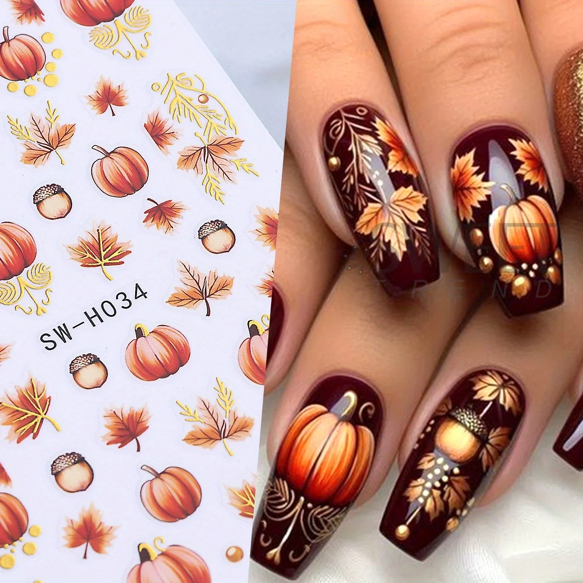 2 pezzi glitter autunno zucca foglie d'acero adesivi per unghie metallo oro autunno pigne adesivi decalcomanie pittura fogli manicure deco