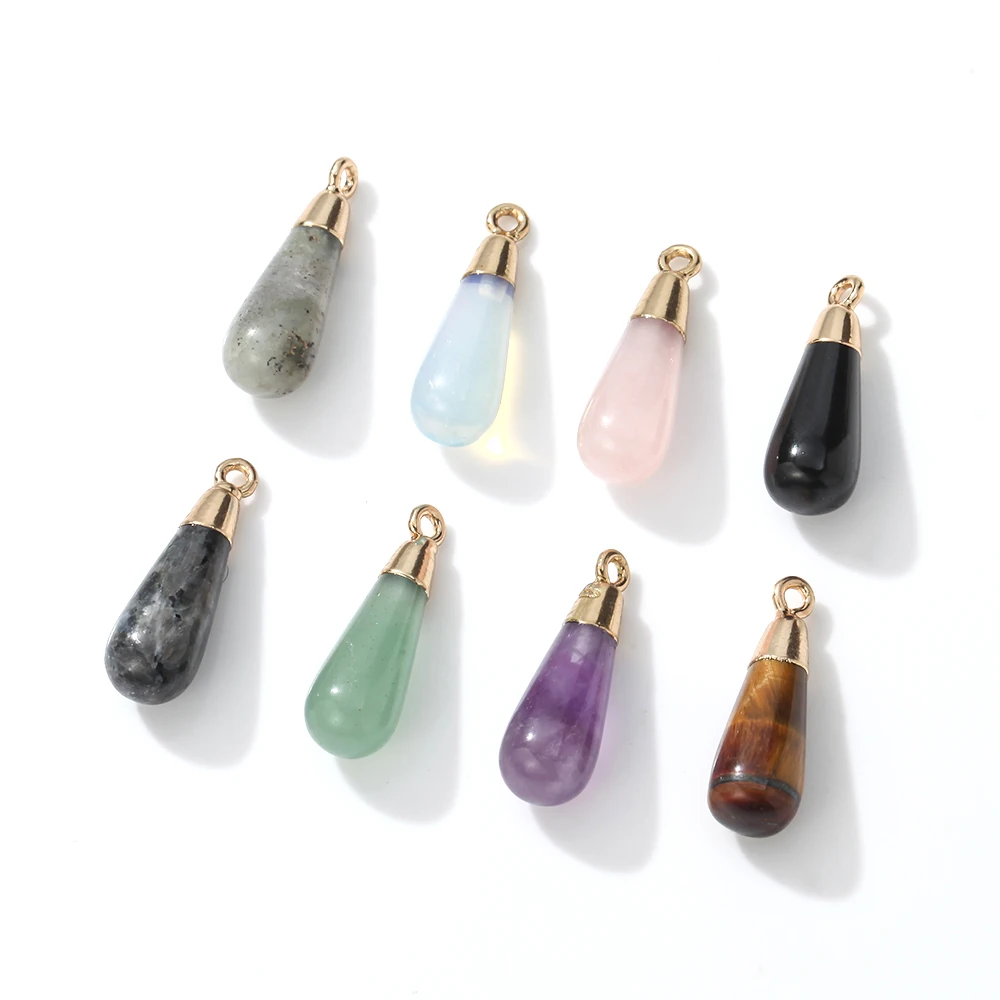 2pcs 8x25mm Natural Labradorite Amethyst Teardrop Pendant Plated Loop Loose Beads for Jewelry Making DIY Bracelet Accessories
